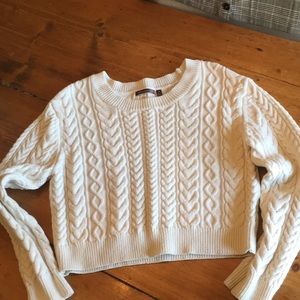 Cropped winter white cable knit sweater